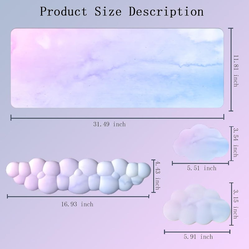 WFCYGL Cloud Mouse Pad and Keyboard Wrist Rest 4PCS Extended Large Desk Mat Pad Set Memory Foam Non-Slip Ergonomic Gaming Mouse Pad Wrist Support for Computer Laptop Home Office Cute Pink Blue Sky - Image 4